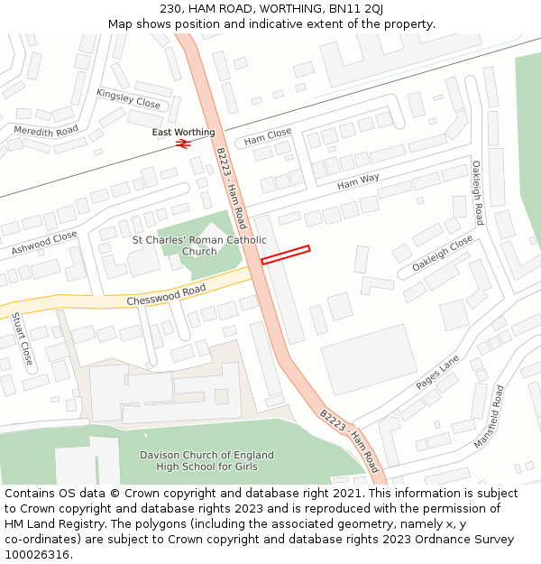230, HAM ROAD, WORTHING, BN11 2QJ: Location map and indicative extent of plot