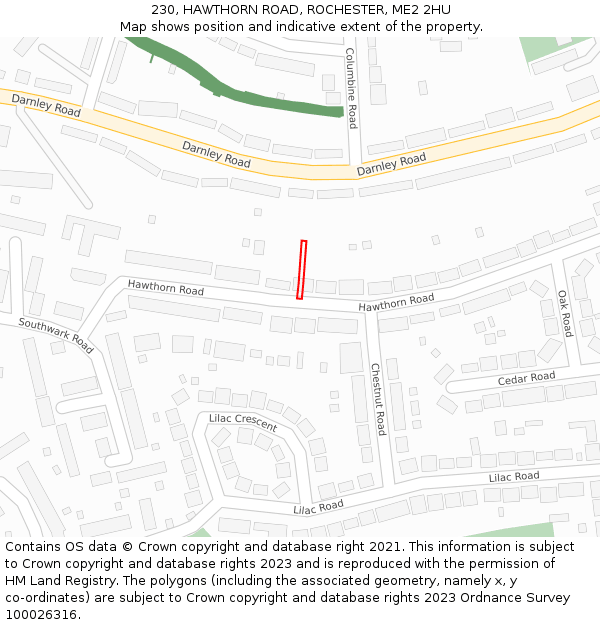 230, HAWTHORN ROAD, ROCHESTER, ME2 2HU: Location map and indicative extent of plot