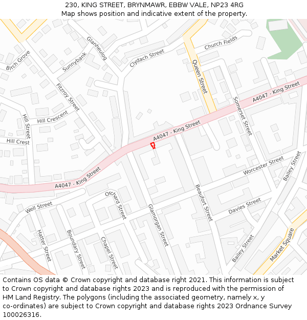 230, KING STREET, BRYNMAWR, EBBW VALE, NP23 4RG: Location map and indicative extent of plot