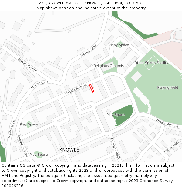 230, KNOWLE AVENUE, KNOWLE, FAREHAM, PO17 5DG: Location map and indicative extent of plot