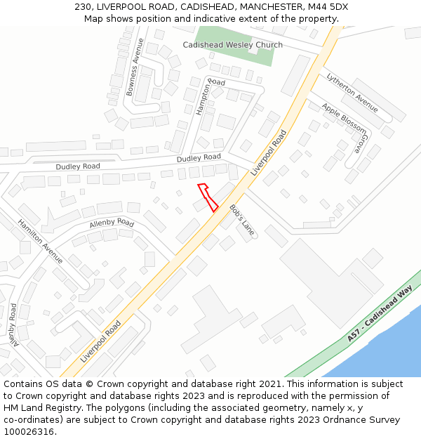 230, LIVERPOOL ROAD, CADISHEAD, MANCHESTER, M44 5DX: Location map and indicative extent of plot
