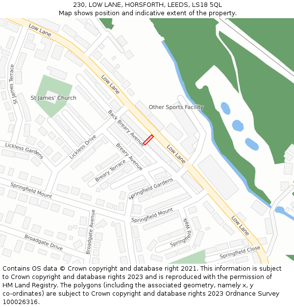 230, LOW LANE, HORSFORTH, LEEDS, LS18 5QL: Location map and indicative extent of plot