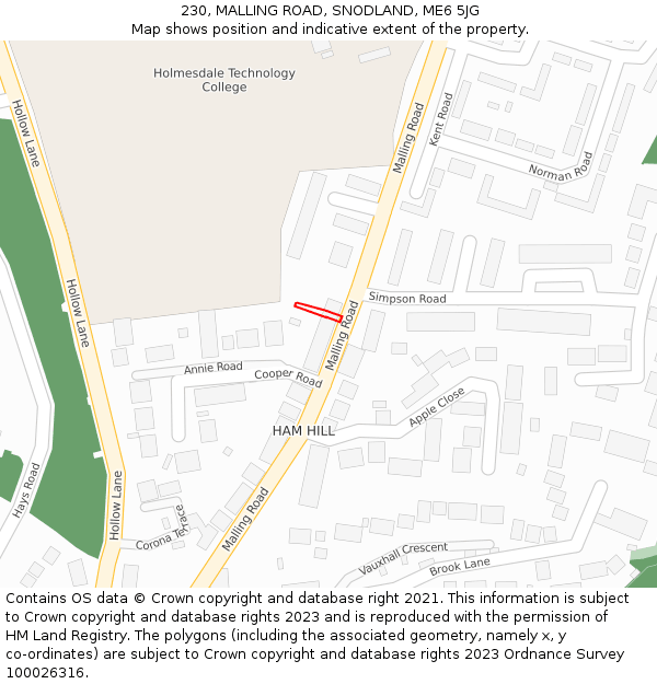 230, MALLING ROAD, SNODLAND, ME6 5JG: Location map and indicative extent of plot