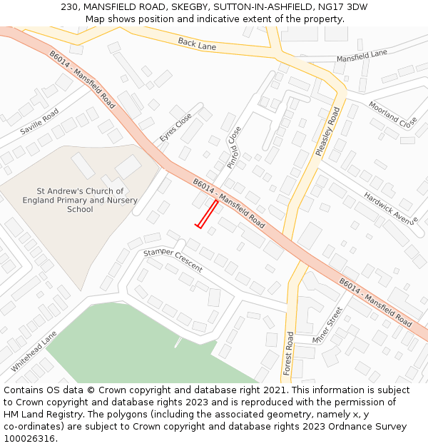 230, MANSFIELD ROAD, SKEGBY, SUTTON-IN-ASHFIELD, NG17 3DW: Location map and indicative extent of plot