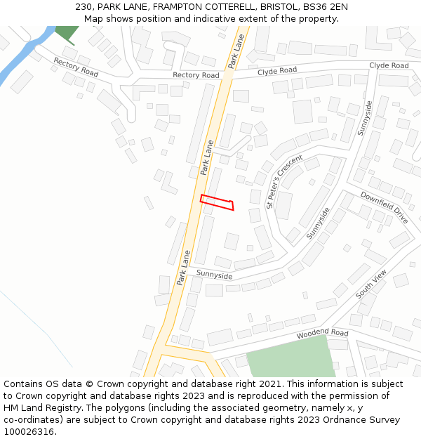 230, PARK LANE, FRAMPTON COTTERELL, BRISTOL, BS36 2EN: Location map and indicative extent of plot