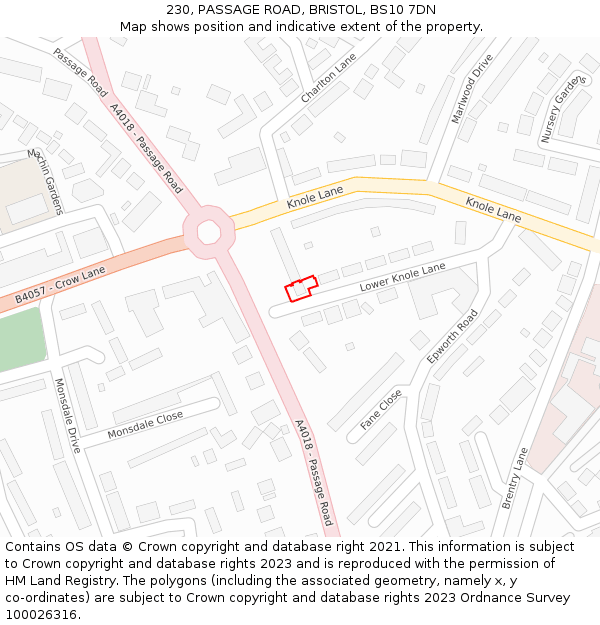 230, PASSAGE ROAD, BRISTOL, BS10 7DN: Location map and indicative extent of plot