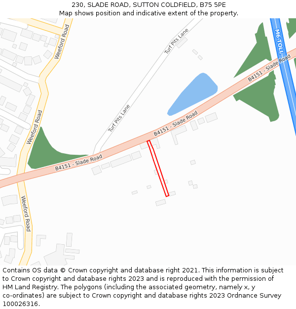 230, SLADE ROAD, SUTTON COLDFIELD, B75 5PE: Location map and indicative extent of plot
