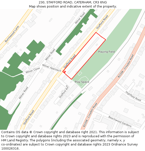 230, STAFFORD ROAD, CATERHAM, CR3 6NG: Location map and indicative extent of plot