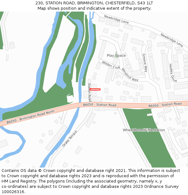230, STATION ROAD, BRIMINGTON, CHESTERFIELD, S43 1LT: Location map and indicative extent of plot
