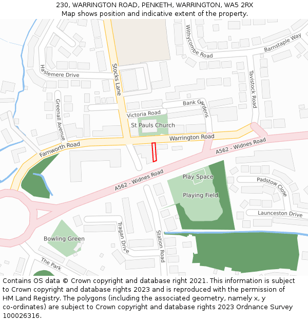 230, WARRINGTON ROAD, PENKETH, WARRINGTON, WA5 2RX: Location map and indicative extent of plot