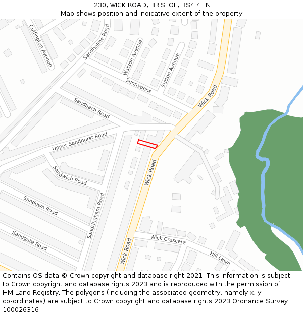 230, WICK ROAD, BRISTOL, BS4 4HN: Location map and indicative extent of plot