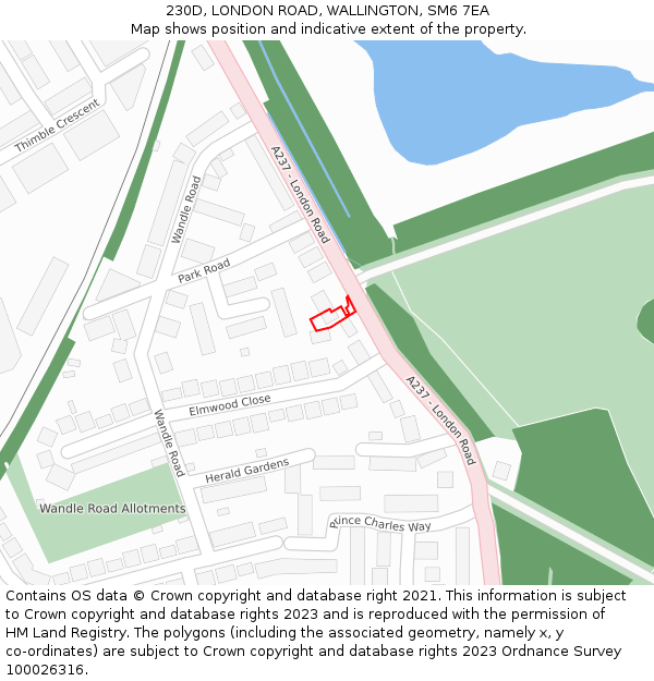 230D, LONDON ROAD, WALLINGTON, SM6 7EA: Location map and indicative extent of plot