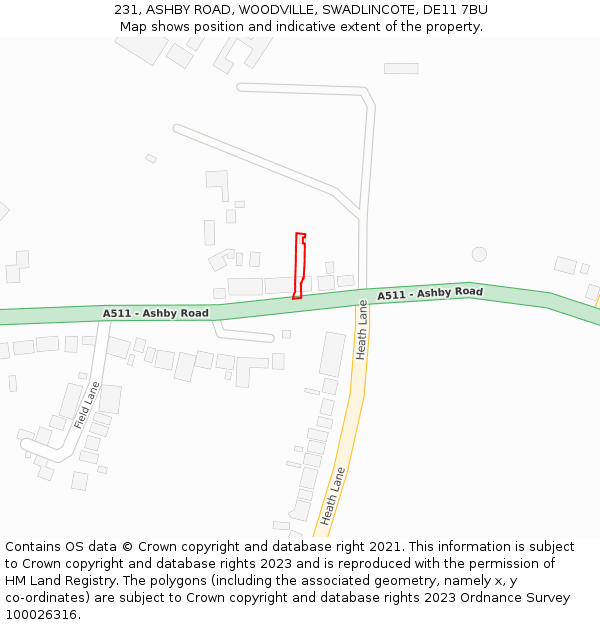 231, ASHBY ROAD, WOODVILLE, SWADLINCOTE, DE11 7BU: Location map and indicative extent of plot