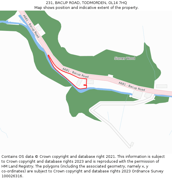 231, BACUP ROAD, TODMORDEN, OL14 7HQ: Location map and indicative extent of plot