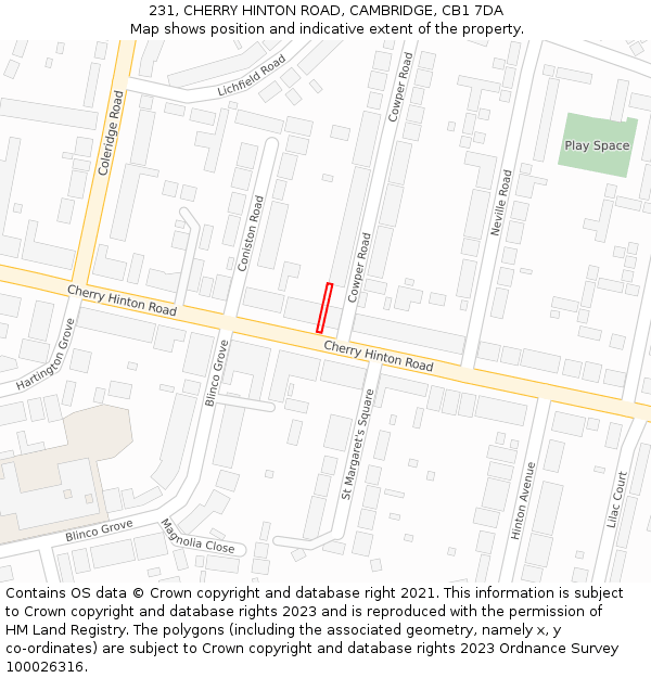 231, CHERRY HINTON ROAD, CAMBRIDGE, CB1 7DA: Location map and indicative extent of plot