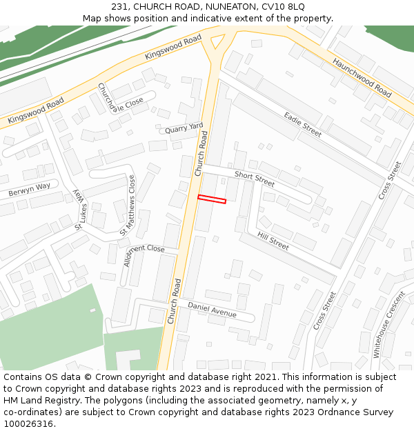 231, CHURCH ROAD, NUNEATON, CV10 8LQ: Location map and indicative extent of plot