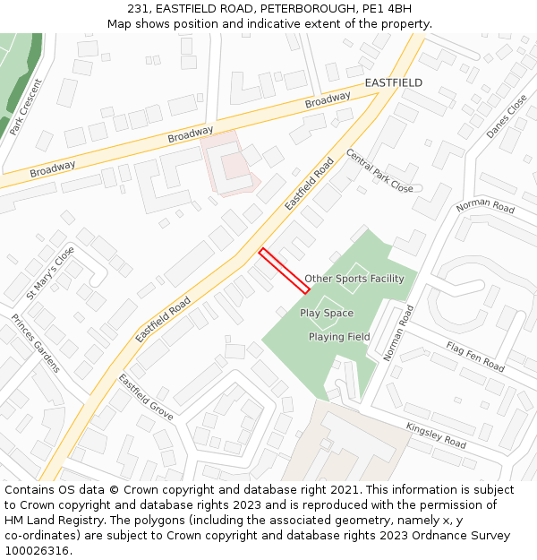 231, EASTFIELD ROAD, PETERBOROUGH, PE1 4BH: Location map and indicative extent of plot