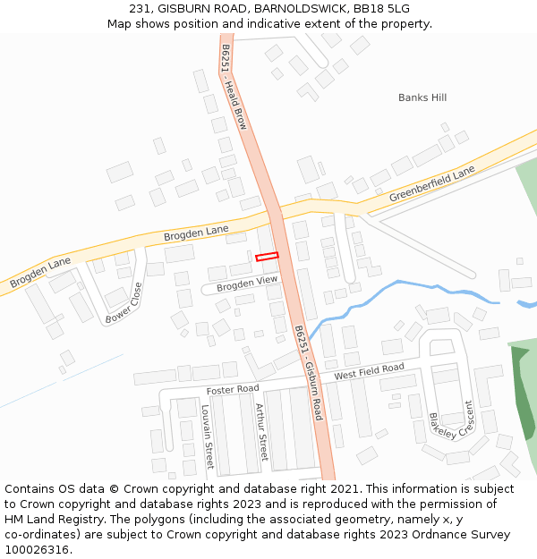 231, GISBURN ROAD, BARNOLDSWICK, BB18 5LG: Location map and indicative extent of plot