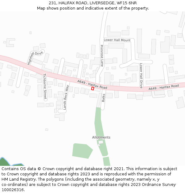 231, HALIFAX ROAD, LIVERSEDGE, WF15 6NR: Location map and indicative extent of plot
