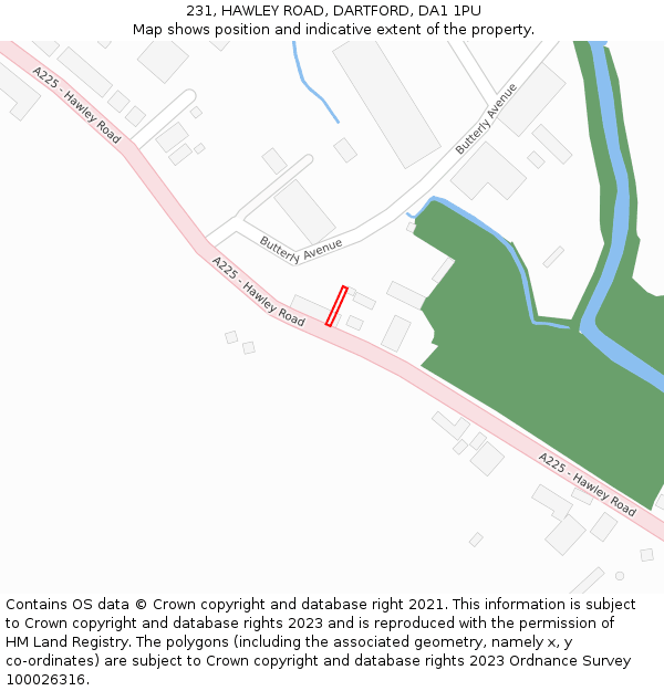 231, HAWLEY ROAD, DARTFORD, DA1 1PU: Location map and indicative extent of plot