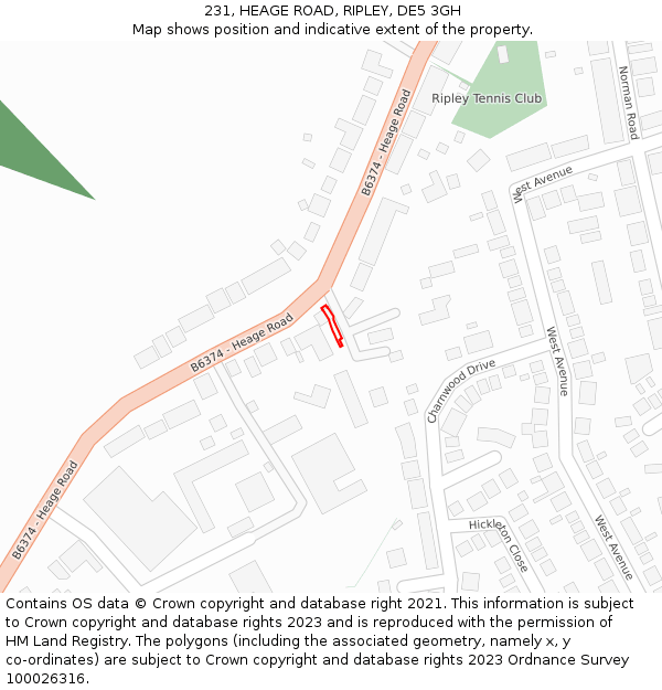 231, HEAGE ROAD, RIPLEY, DE5 3GH: Location map and indicative extent of plot