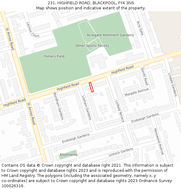 231, HIGHFIELD ROAD, BLACKPOOL, FY4 3NS: Location map and indicative extent of plot