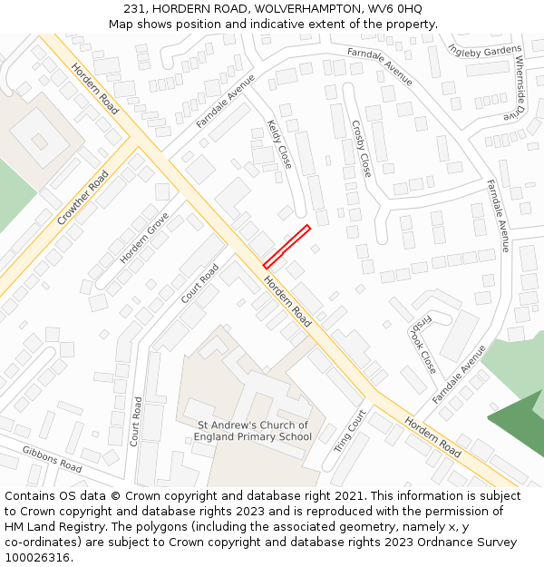 231, HORDERN ROAD, WOLVERHAMPTON, WV6 0HQ: Location map and indicative extent of plot