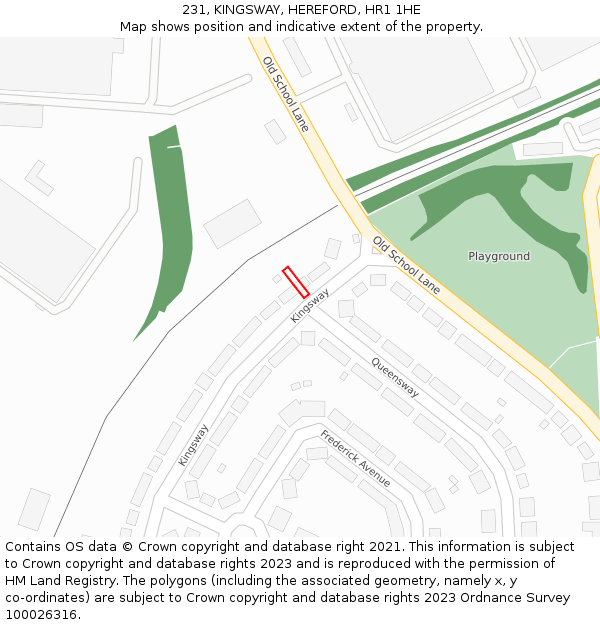 231, KINGSWAY, HEREFORD, HR1 1HE: Location map and indicative extent of plot