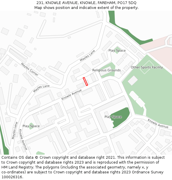 231, KNOWLE AVENUE, KNOWLE, FAREHAM, PO17 5DQ: Location map and indicative extent of plot