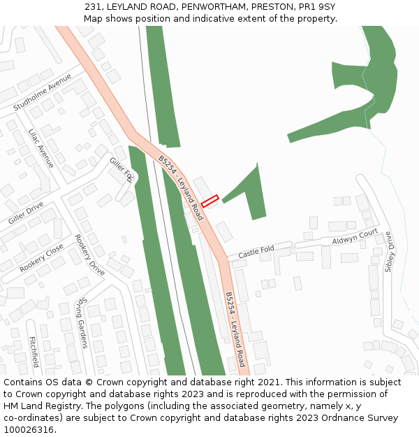 231, LEYLAND ROAD, PENWORTHAM, PRESTON, PR1 9SY: Location map and indicative extent of plot