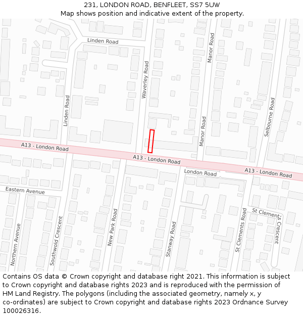 231, LONDON ROAD, BENFLEET, SS7 5UW: Location map and indicative extent of plot