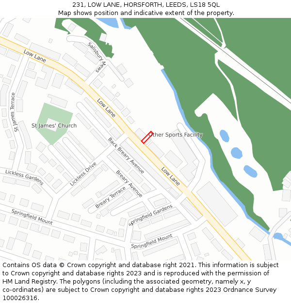 231, LOW LANE, HORSFORTH, LEEDS, LS18 5QL: Location map and indicative extent of plot