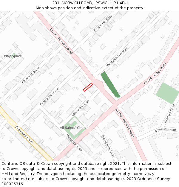 231, NORWICH ROAD, IPSWICH, IP1 4BU: Location map and indicative extent of plot