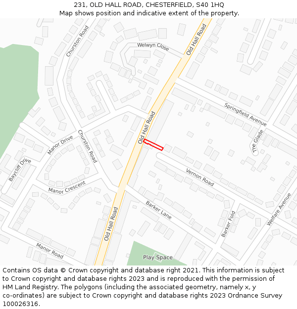 231, OLD HALL ROAD, CHESTERFIELD, S40 1HQ: Location map and indicative extent of plot