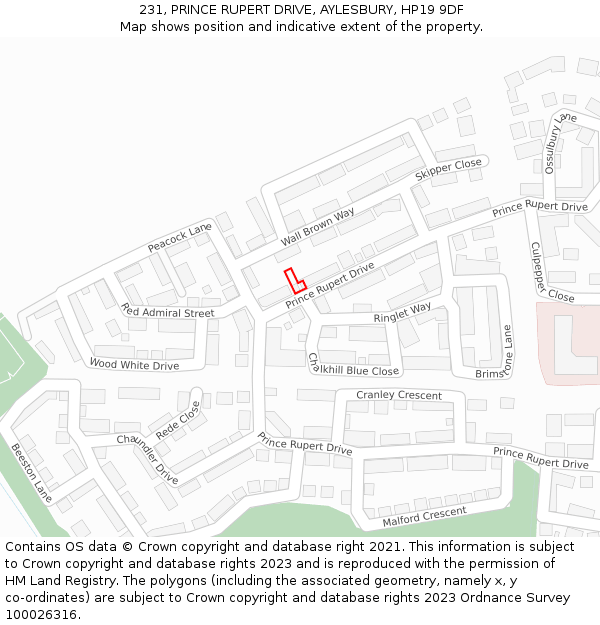 231, PRINCE RUPERT DRIVE, AYLESBURY, HP19 9DF: Location map and indicative extent of plot