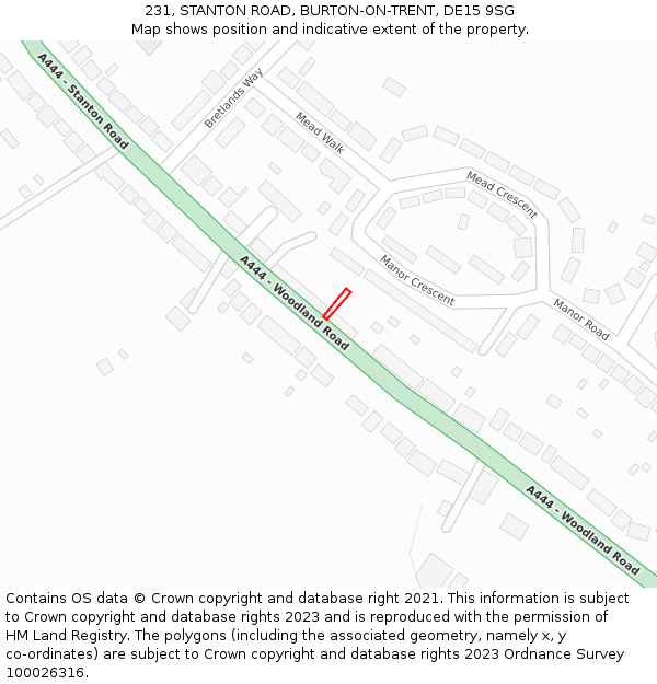 231, STANTON ROAD, BURTON-ON-TRENT, DE15 9SG: Location map and indicative extent of plot