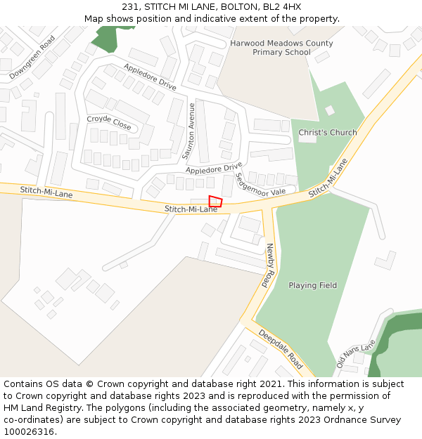 231, STITCH MI LANE, BOLTON, BL2 4HX: Location map and indicative extent of plot