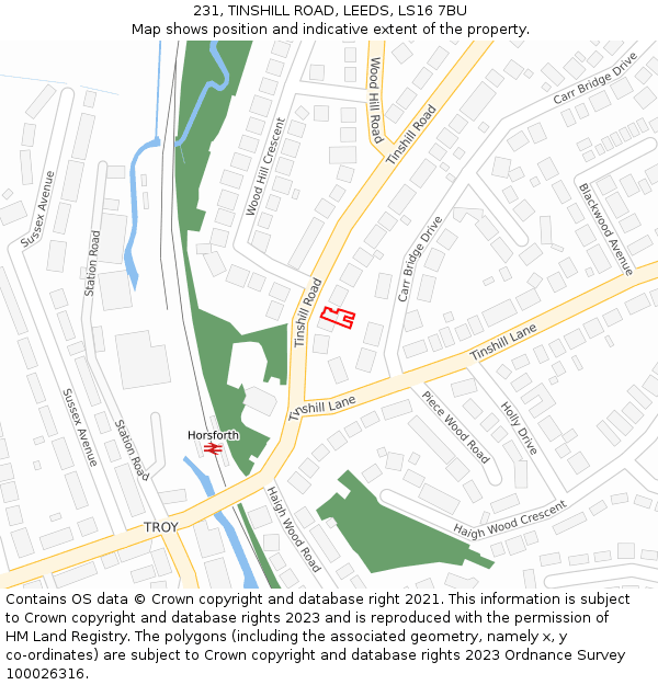231, TINSHILL ROAD, LEEDS, LS16 7BU: Location map and indicative extent of plot