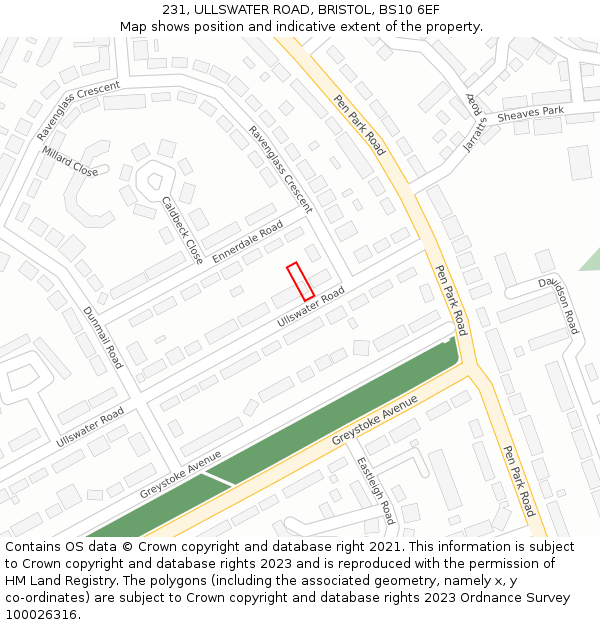 231, ULLSWATER ROAD, BRISTOL, BS10 6EF: Location map and indicative extent of plot
