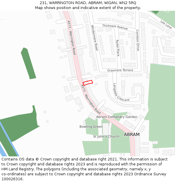 231, WARRINGTON ROAD, ABRAM, WIGAN, WN2 5RQ: Location map and indicative extent of plot