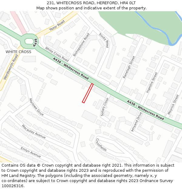 231, WHITECROSS ROAD, HEREFORD, HR4 0LT: Location map and indicative extent of plot