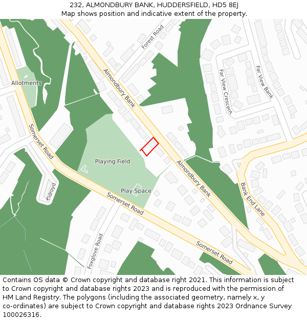 232, ALMONDBURY BANK, HUDDERSFIELD, HD5 8EJ: Location map and indicative extent of plot
