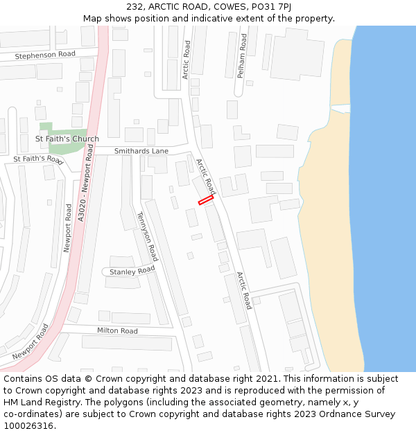 232, ARCTIC ROAD, COWES, PO31 7PJ: Location map and indicative extent of plot