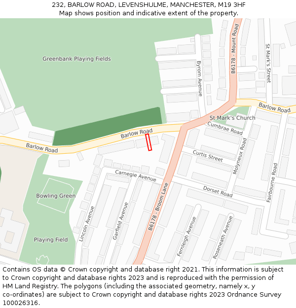 232, BARLOW ROAD, LEVENSHULME, MANCHESTER, M19 3HF: Location map and indicative extent of plot