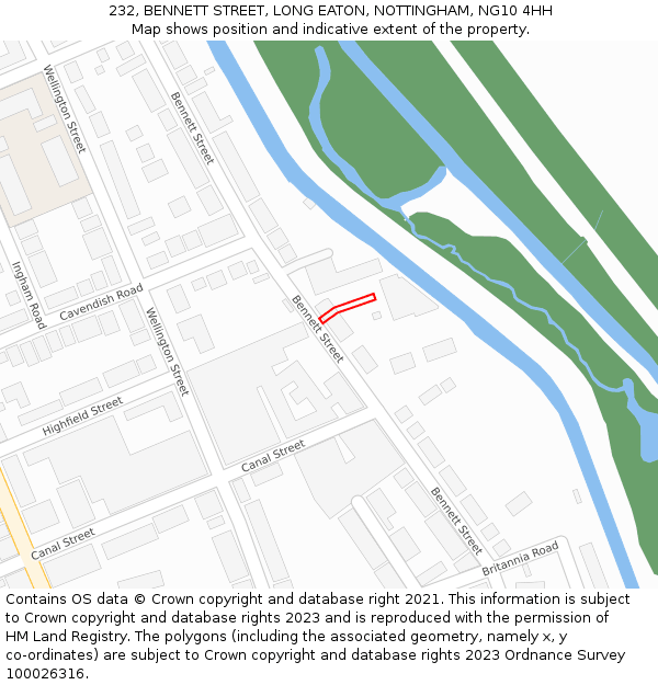 232, BENNETT STREET, LONG EATON, NOTTINGHAM, NG10 4HH: Location map and indicative extent of plot