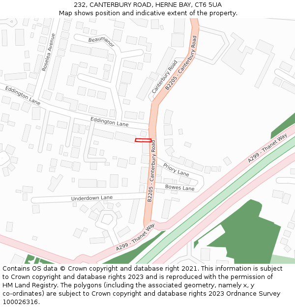 232, CANTERBURY ROAD, HERNE BAY, CT6 5UA: Location map and indicative extent of plot