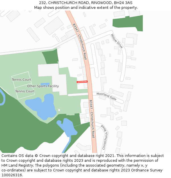 232, CHRISTCHURCH ROAD, RINGWOOD, BH24 3AS: Location map and indicative extent of plot