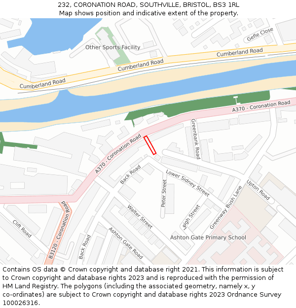 232, CORONATION ROAD, SOUTHVILLE, BRISTOL, BS3 1RL: Location map and indicative extent of plot