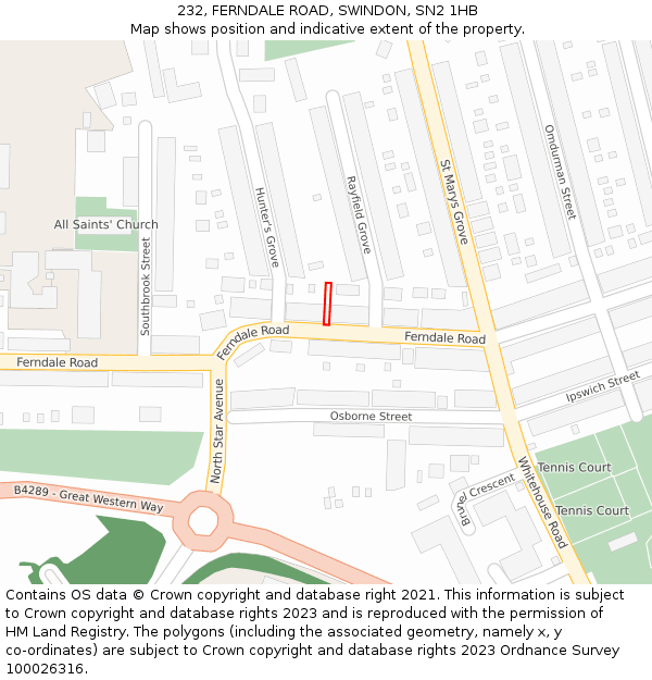 232, FERNDALE ROAD, SWINDON, SN2 1HB: Location map and indicative extent of plot