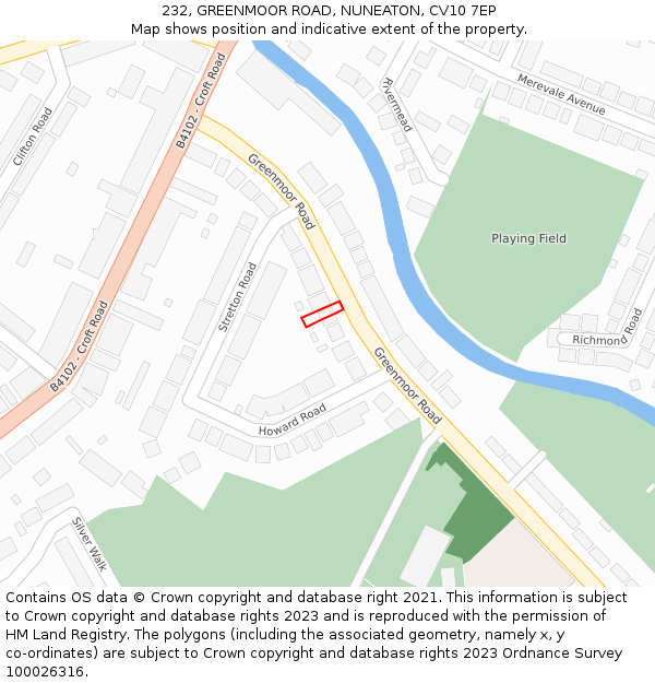 232, GREENMOOR ROAD, NUNEATON, CV10 7EP: Location map and indicative extent of plot